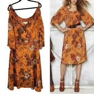 Anthropologie Moulinette Souers 100% Silk Cara Cara Dress Orange Floral Women 2X